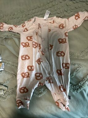 Cream Kids One-Piece Bodysuit with Pretzel Print